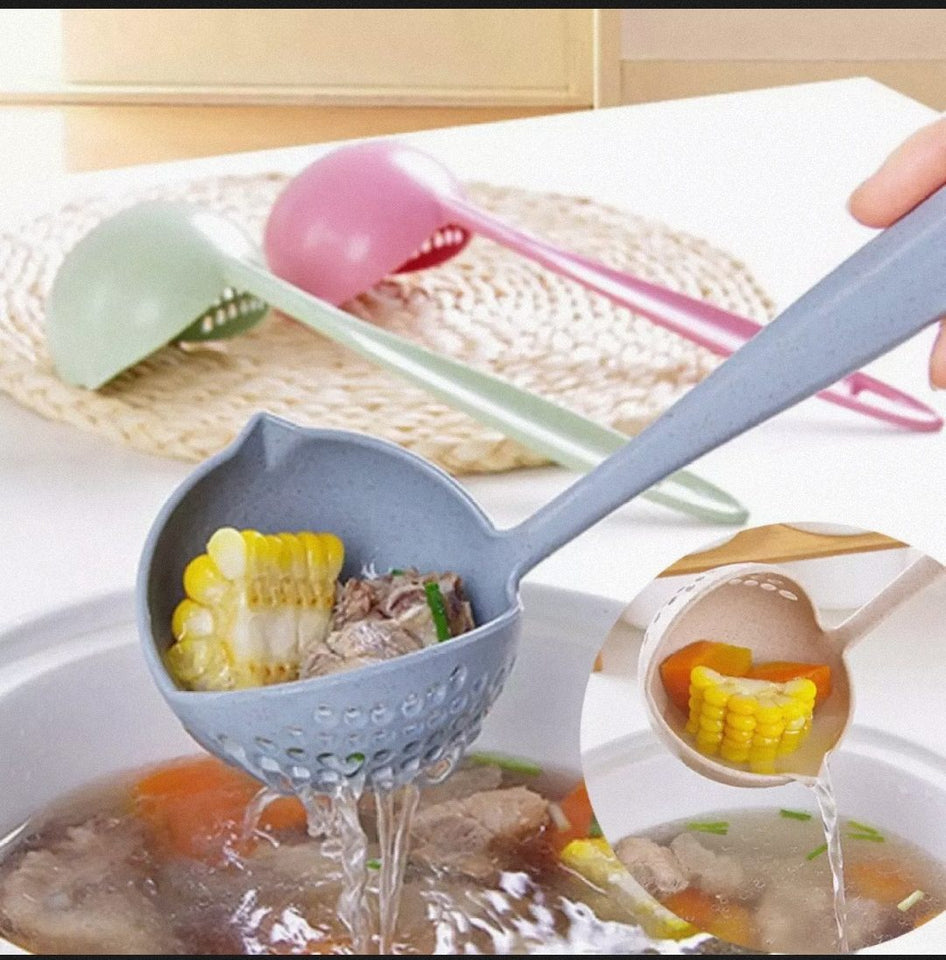 2 In 1 Long Handle Soup Spoon Home Strainer Cooking – Pack of 2