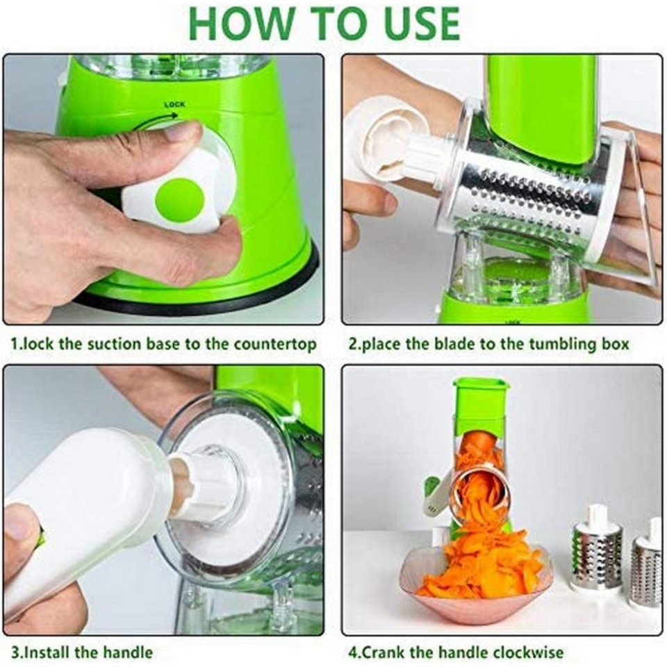 3-in-1 Rotary Vegetable Cutter, Slicer & Grater – Everyday Kitchen Use