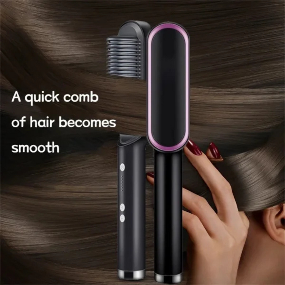2-in-1 Hair Straightening Brush & Curler Heated Styling Tool
