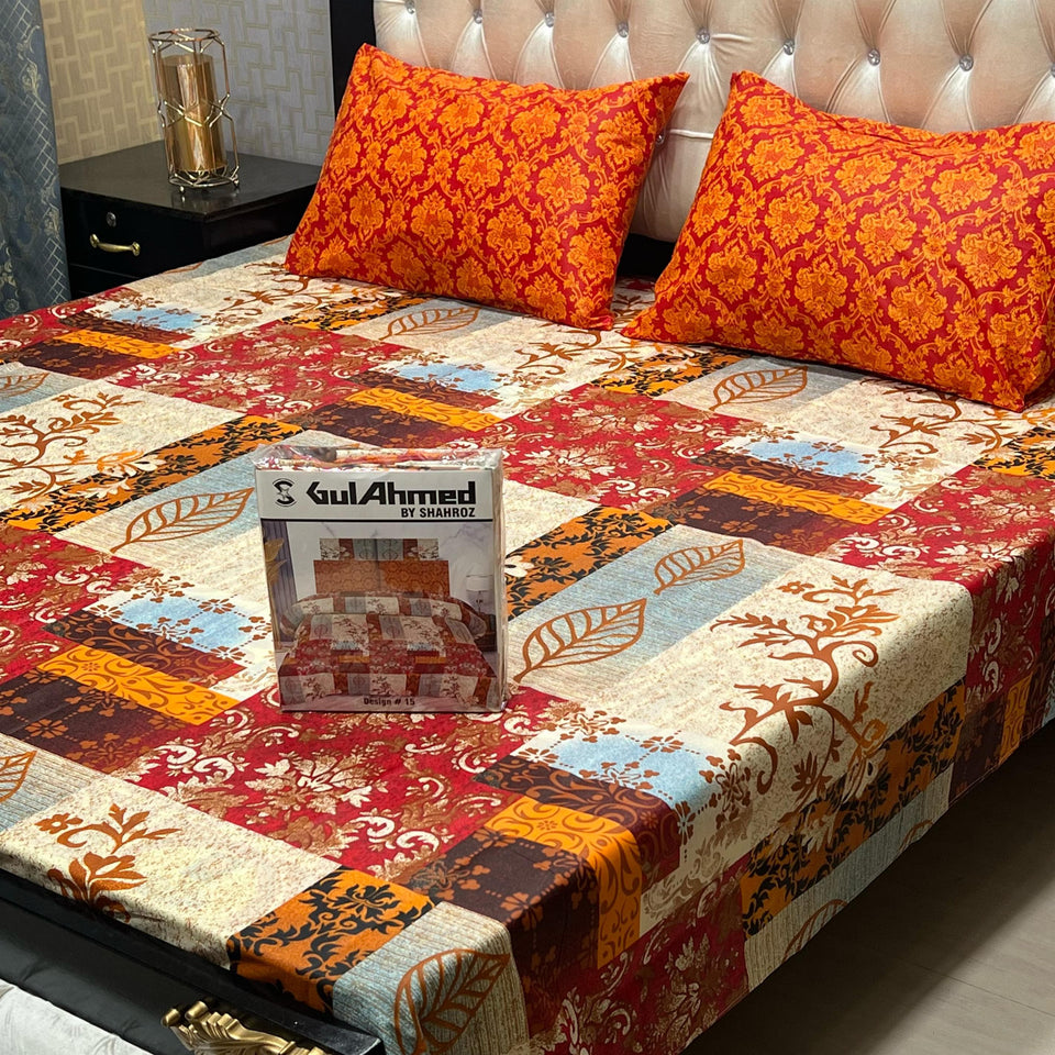 Gul Ahmad  Full Printed 3pc King Size  Bedsheets Gift Pack Bedsheet - Design 3