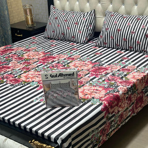 Gul Ahmad  Full Printed 3pc King Size  Bedsheets Gift Pack Bedsheet - Design 2