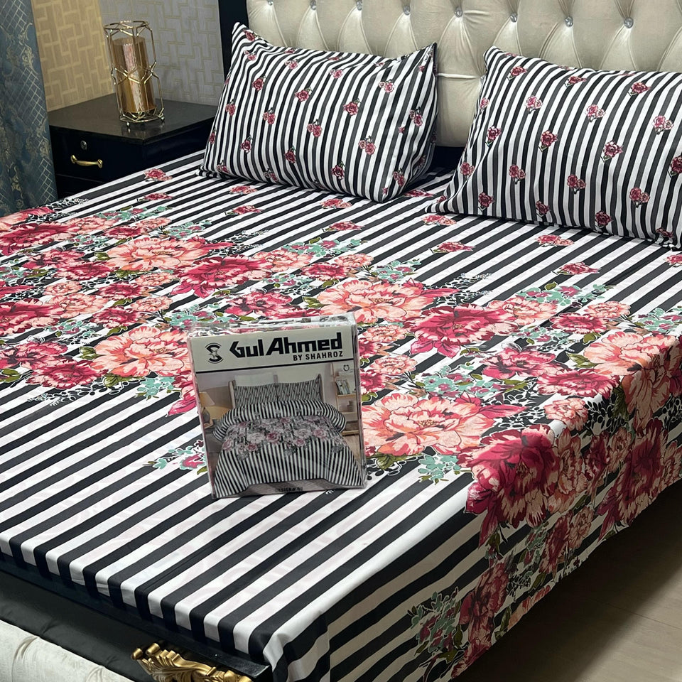 Gul Ahmad  Full Printed 3pc King Size  Bedsheets Gift Pack Bedsheet - Design 2