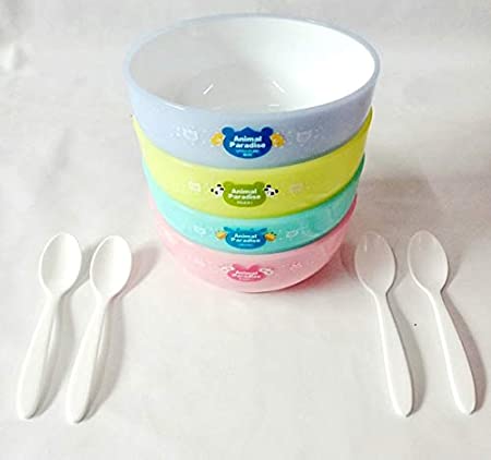 Animal Paradise Cartoon Bowls With Spoons – Set of 4