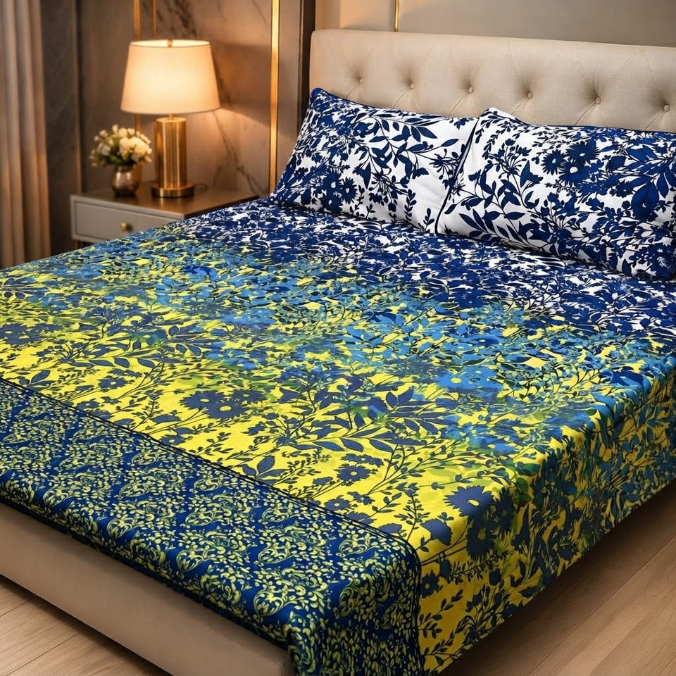 3D Crystal Cotton 3-Piece Bedsheet Set