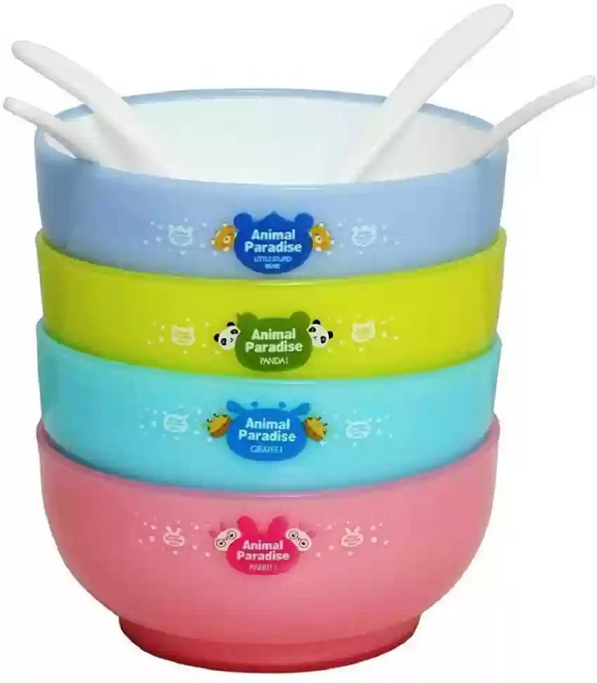 Animal Paradise Cartoon Bowls With Spoons – Set of 4
