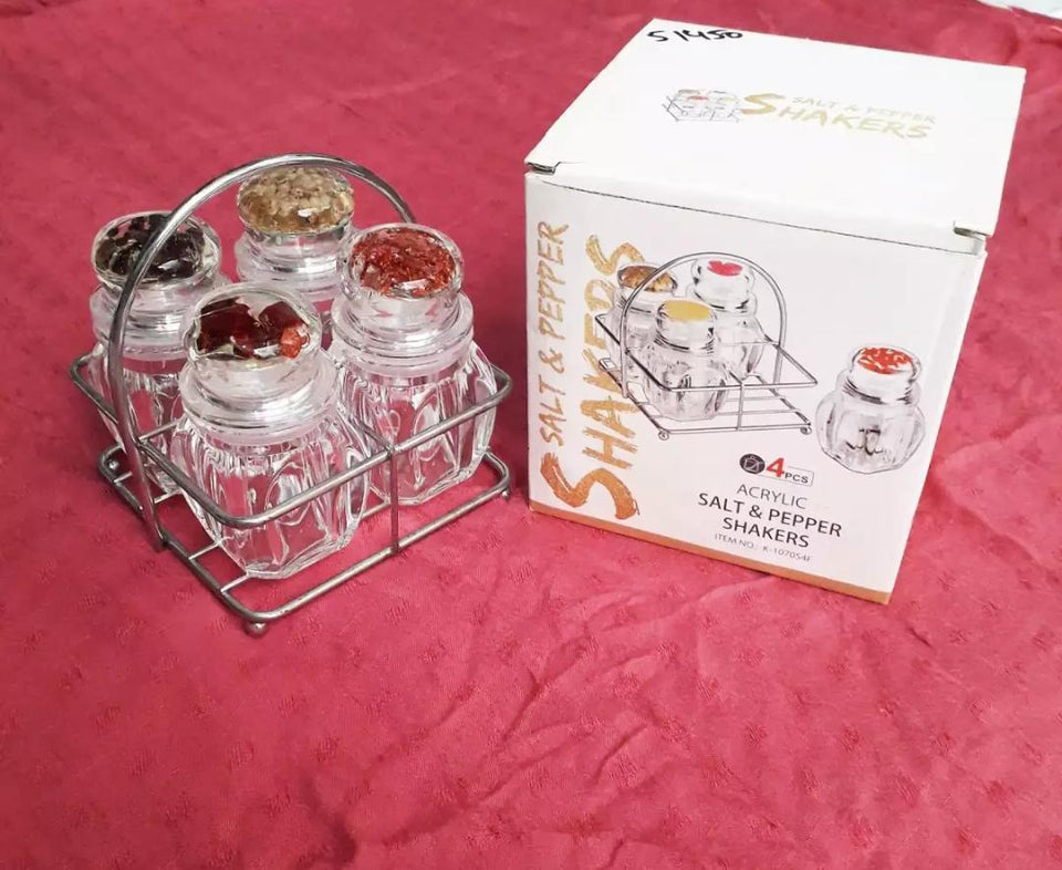 Acrylic Kitchen Salt & Pepper Shaker With Stainless Steel – 4 Pcs