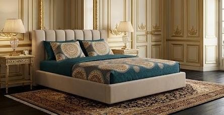 3D Crystal Cotton Bedsheet Set – Teal & Gold Ornate Mandala Medallion | 3-Piece Luxury Bedding