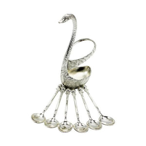 Stainless Steel Spoon Set with Swan Holder – Pack of 6