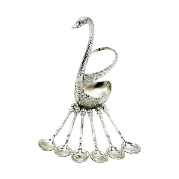Stainless Steel Spoon Set with Swan Holder – Pack of 6