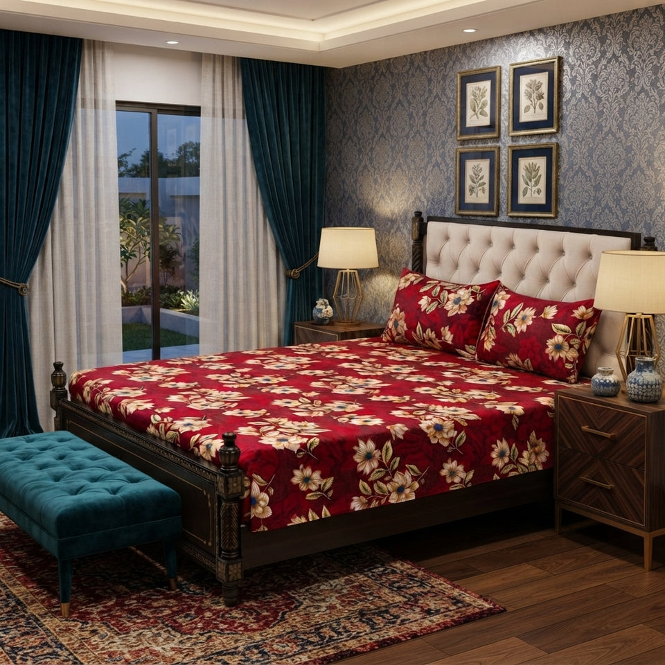3D Crystal Cotton 3-piece Bedsheet Set - For Bedroom Comfort And Daily Interior Routine (AY0010056)