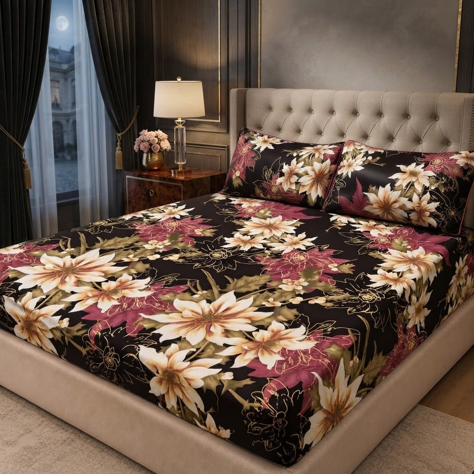 3D Crystal Cotton 3-piece Bedsheet Set