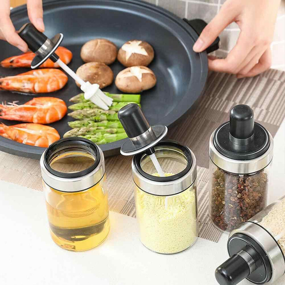 Glass Seasoning Tank Kitchen Spice Kit Bottles Pepper – Pack of 3