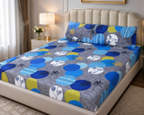 3D Crystal Cotton Bedsheet Set – Grey Blue Circle Geometric & Dandelion Print | 3-Piece Premium Bedding