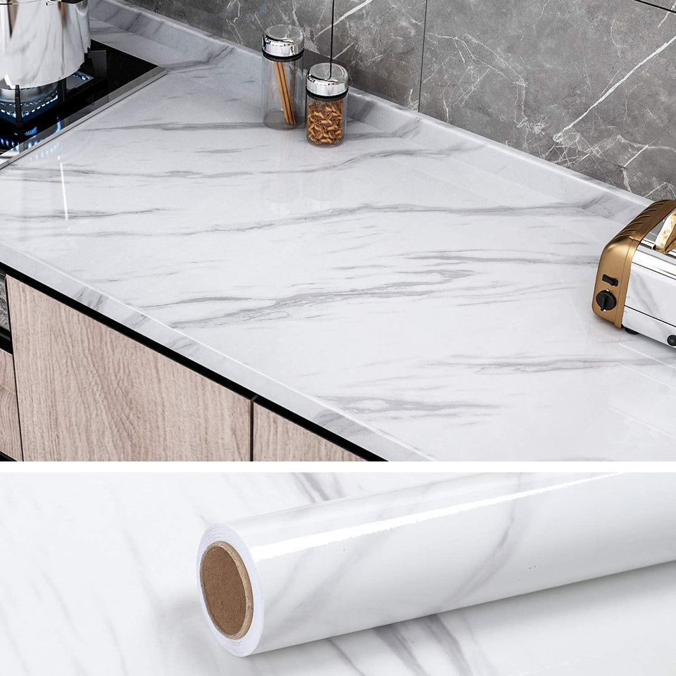 Self Adhesive White Marble Sheet for Kitchen Waterproof – Pack of 5