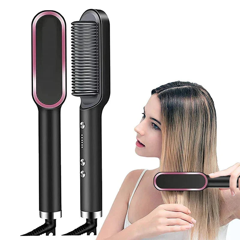 2-in-1 Hair Straightening Brush & Curler Heated Styling Tool