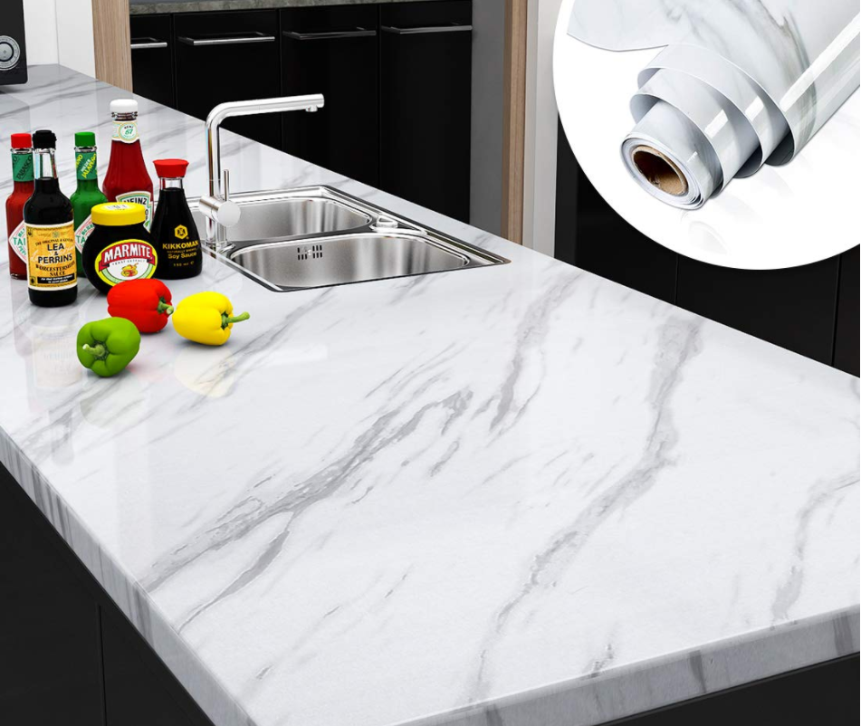 Self Adhesive White Marble Sheet for Kitchen Waterproof – Pack of 5