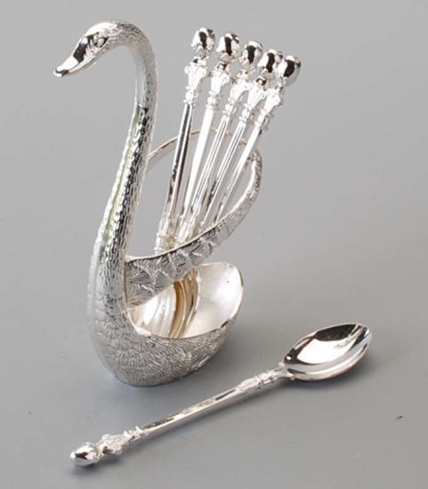 Stainless Steel Spoon Set with Swan Holder – Pack of 6
