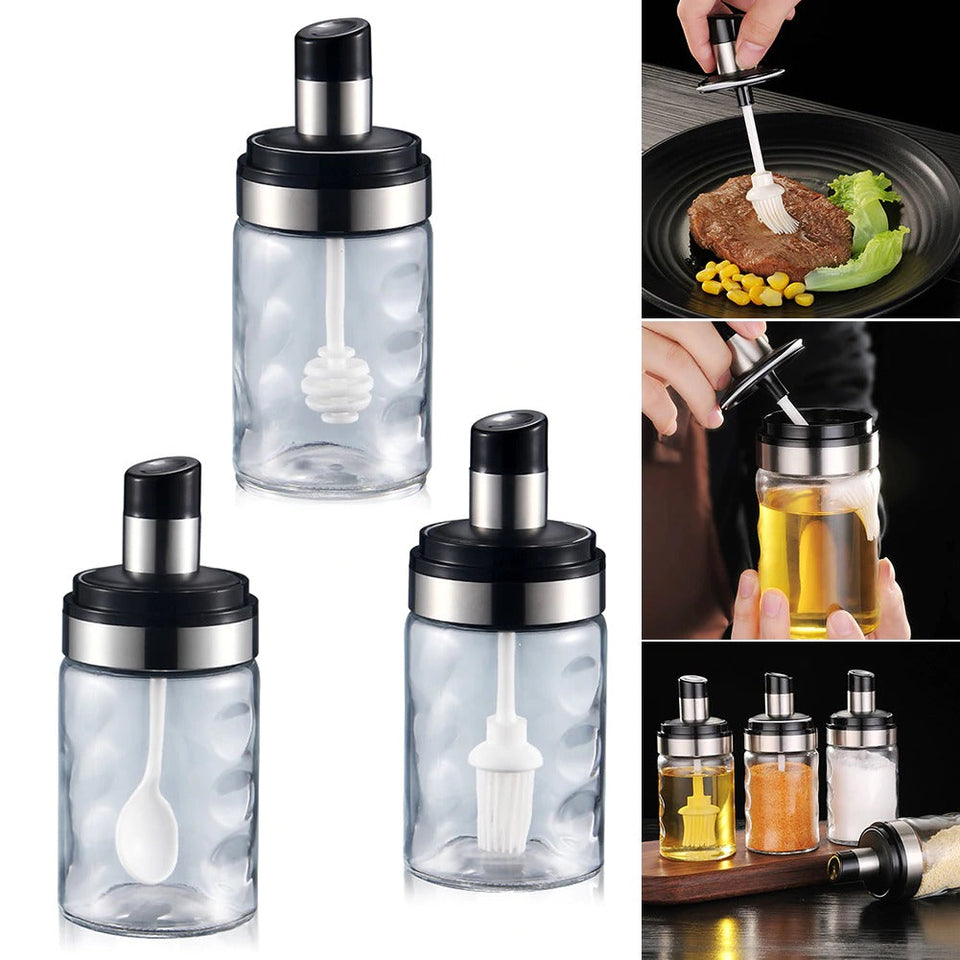 Glass Seasoning Tank Kitchen Spice Kit Bottles Pepper – Pack of 3