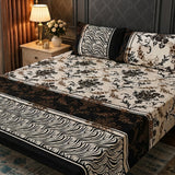3D Crystal Cotton Bedsheet Set – Cream Baroque Floral & Zebra Border | 3-Piece Premium Bedding
