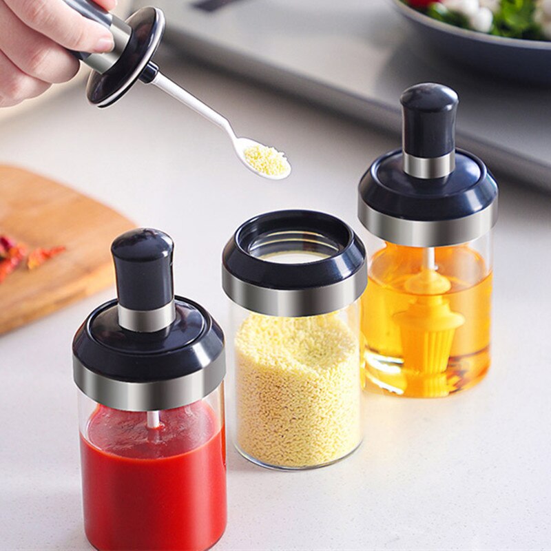 Glass Seasoning Tank Kitchen Spice Kit Bottles Pepper – Pack of 3
