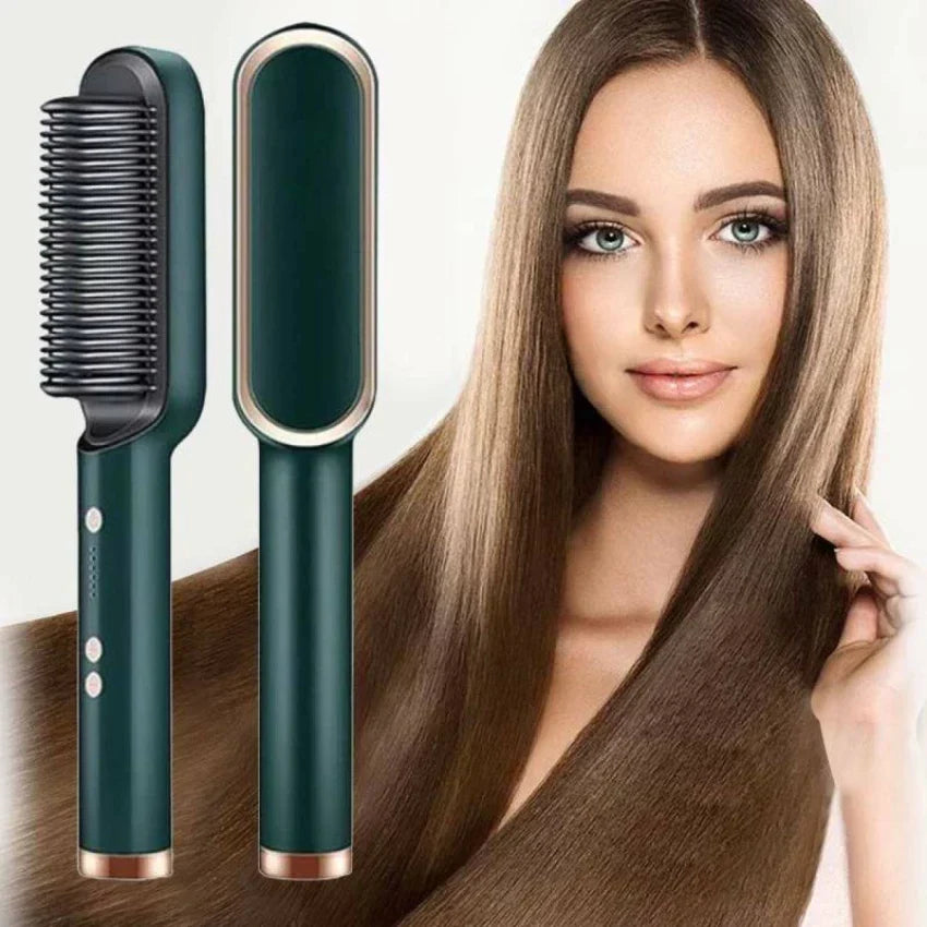 2-in-1 Hair Straightening Brush & Curler Heated Styling Tool