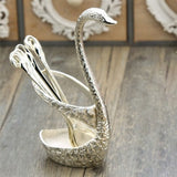 Stainless Steel Spoon Set with Swan Holder – Pack of 6