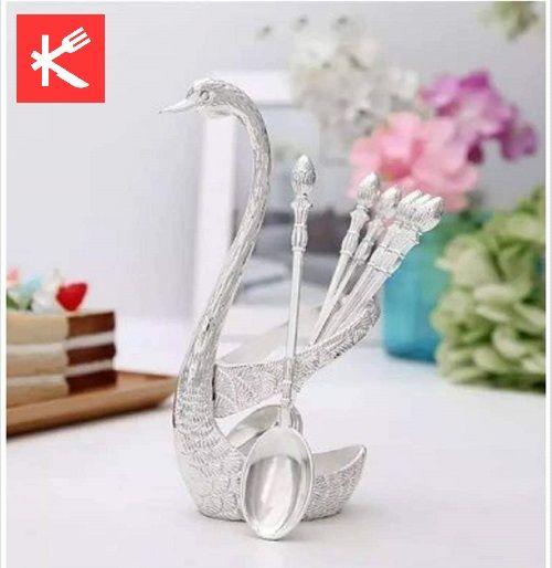 Stainless Steel Spoon Set with Swan Holder – Pack of 6