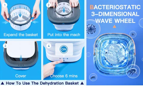 Portable Mini Folding Washing & Spin Dryer Compact Laundry Machine