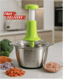 2L Stainless Steel Manual Food Chopper Hand Push, 4-Blade Cutter