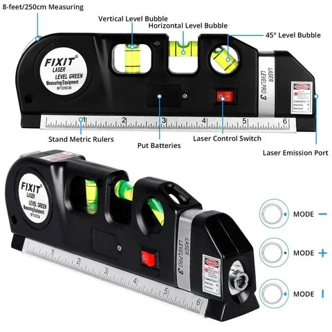 5-in-1 Laser Level with Ruler & Triple Spirit Level